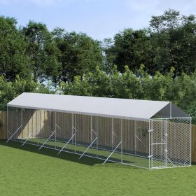 Outdoor Dog Kennel with Roof Silver 6.6'x45.9'x8.2' Galvanized Steel
