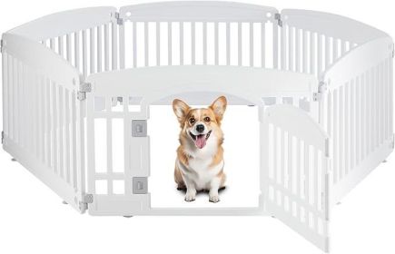 Dog Playpen, 24" Exercise 6-Panel Pet Playpen with Door, Safe and Secure, Folding and Portable Puppy Playpen for Puppies and Small Dogs, White
