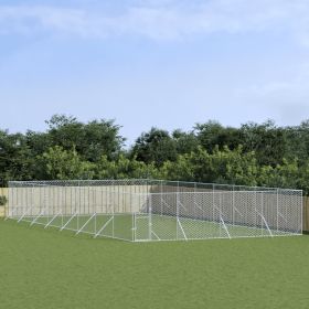 Outdoor Dog Kennel Silver 26.2'x52.5'x6.6' Galvanized Steel